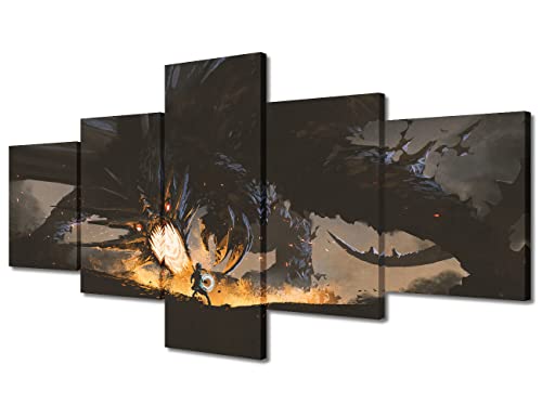 TUMOVO Fire Dragon Pictures Dragon and Girls Paintings for Bedroom Wall Decor