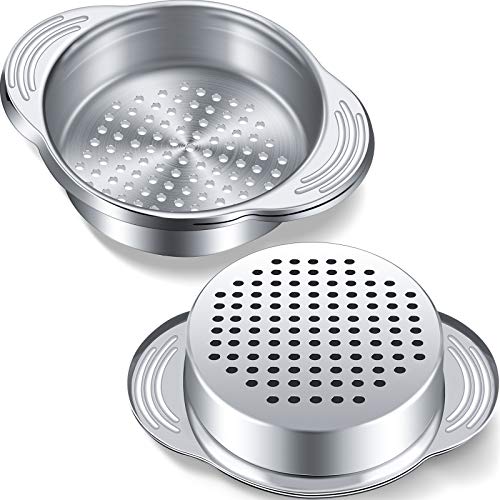 Tuna Can Strainer Stainless Steel Food Can Strainer Sieve Metal Tuna Press Lid Canning Colander Oil Drainer Tuna Can Filter for Beans Vegetables (2 Pieces)
