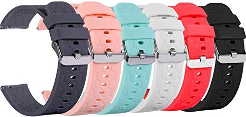 Turnwin 18mm 20mm 22mm Width Silicone Quick Release Wristband Replacement Sports Straps Bracelet Watch Band Women Men Strap with Quick Release Pins for Smartwatch