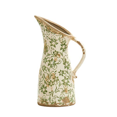 Tuscan Ceramic Green Scroll Pitcher Vase
