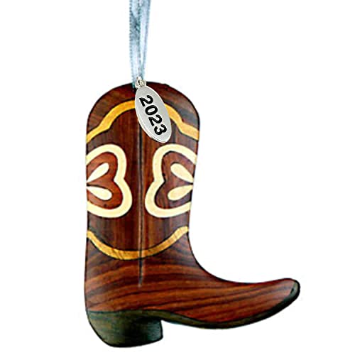 Two-Tone Wood Cowboy Boot Ornament - Christmas Gift Idea