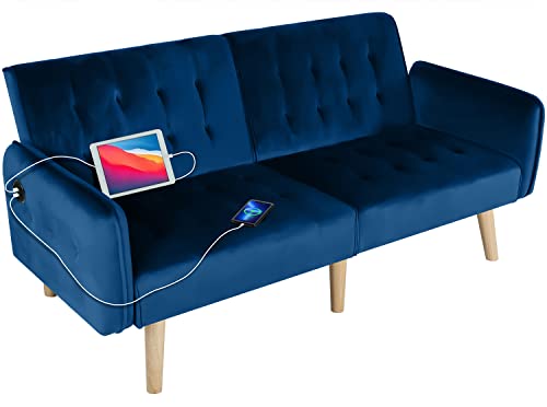 TYBOATLE Velvet Convertible Futon Couch Bed with USB Charging Ports