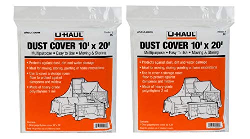 U-Haul Dust Covers - Furniture Protection for Moving, Renovations, and Storage - Water Resistant - 10' x 20' Plastic Sheets - Pack of 2 Covers