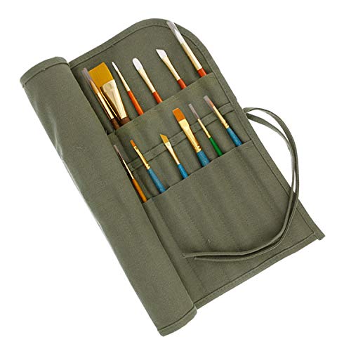 U.S. Art Supply Deluxe Canvas Art Paint Brush Holder & Storage Organizer Roll-Up Case Bag