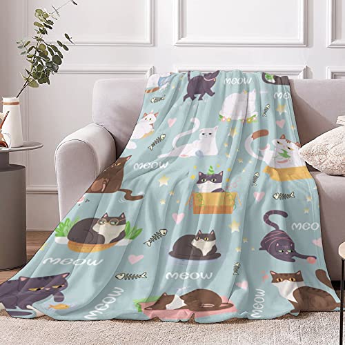 udten Cat Lover Gifts for Women Cute Cat Blanket Cat Gifts for Women Girls, Cat Throw Blanket Cat Mom Gifts for Women Birthday Mother's Day Children's Day Gifts,50"x40"