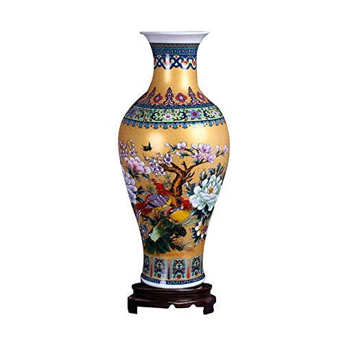 ufengke Jingdezhen Large Fishtail Ceramic Floor Vase,Flower Vase Handmade Home Decorative Vase,Height 18.11"(46cm),Golden