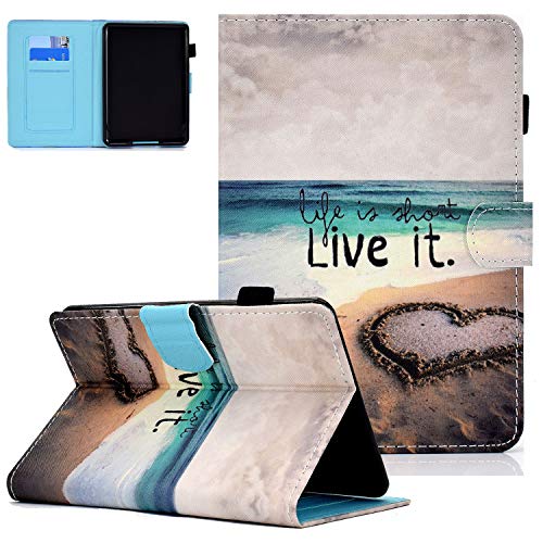 UGOcase E-Reader Case for Kindle Paperwhite 2018 (10th Generation), Folio Stand Slim PU Leather Anti-Impact Magnetic Auto Sleep Wake Card Slots Case for Amazon Kindle Paperwhite 1 2 3 4 - Love Beach