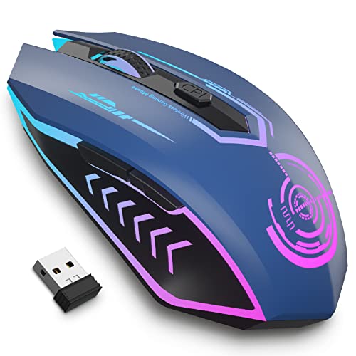 UHURU Gaming Mouse, Wireless Gaming Mouse with 6 Buttons 7 Changeable LED Color up to 10000 DPI, Rechargeable USB Gamer Mouse for PC Laptop (Blue)