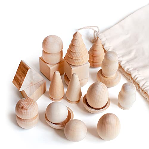 Ulanik DIY 20 pcs A Wonderful Bag Unfinished Wooden Figurines Set Unpainted Blank Figurines for Painting, Pyrography, Decoupage Crafts Age 3+ Didactic Material, Visual Aid