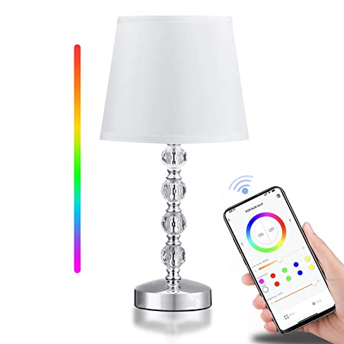 Unfusne Smart Color Changing Crystal Lamp for Bedroom, Modern Ambient Lamps APP Control, RGB+ CW Small Nightstand Bedside Lamp for Reading Working and Living Room,Includes 9W Bulb (Silver and White)