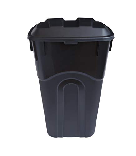 United Solutions 32 Gallon Outdoor Waste Garbage Bin with Attached Lid, Heavy-Duty Handles, Snap Lock , Wheeled Trashcan, Black