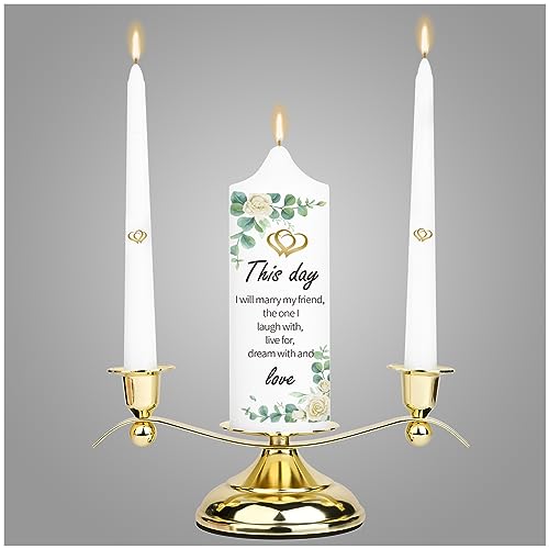 Unity Floral Wedding Candles Set with Golden Candle Holder