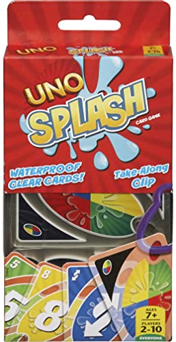 UNO Splash Card Game for Outdoor Camping, Travel and Family Night With Water-Resistent Plastic Cards