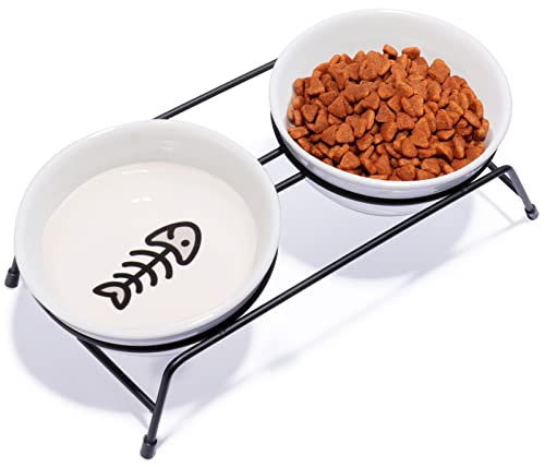 Upgraded 13 oz Ceramic Elevated Cat Food Bowls for Food and Water