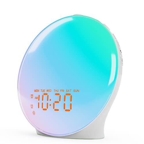 Upgraded Sunrise Alarm Clock for Kids and Heavy Sleepers, Full Screen LED Display with Sunrise Simulation, Sleep Aid, Dual Alarms, FM Radio, Nightlight
