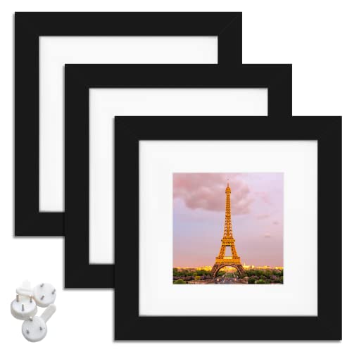 upsimples 6x6 Picture Frame Made of High Definition Glass, Display Pictures 4x4 with Mat or 6x6 Without Mat, Gallery Wall Frame Set, Black