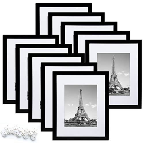 upsimples 8x10 Picture Frame Set of 10, Display Pictures 5x7 with Mat or 8x10 Without Mat, Multi Photo Frames Collage for Wall or Tabletop Display, Black