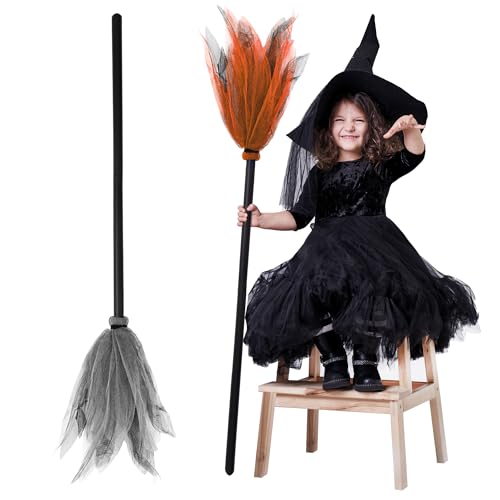 URATOT 2 Pieces Halloween Witch Broom Plastic Witch Broom Props 2 Colors Witch Broom Party Decoration for Halloween Costume Decoration