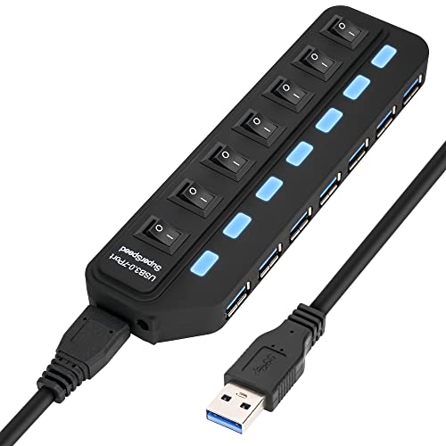 USB 3.0 Hub with 7 Ports and LED Switches