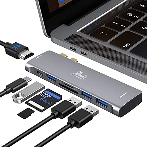 USB C Hub Adapter for MacBook Pro/Air with 4K HDMI, Thunderbolt 3, USB 3.0, SD/TF Card Reader