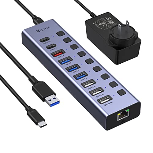 USB C Hub/USB Hub 3.1, 10-Port Aluminum USB Splitter with Ethernet Port