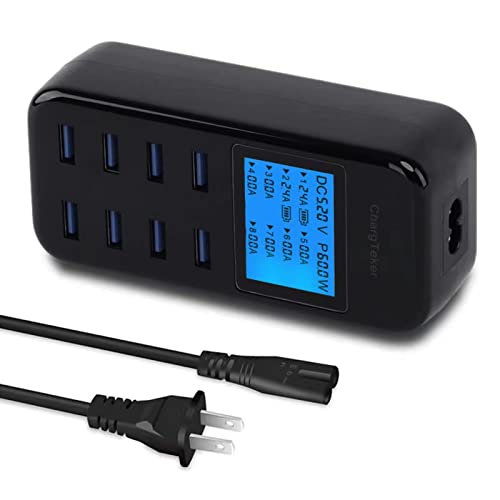 USB Charging Station, 60W 8 Port USB Charging Hub 12A USB Charger Station with LCD Display for Multiple Devices, Smart Desktop USB Charger for iPhone 14/14 Pro/13 Pro/13 Pro Max, Galaxy, iPad
