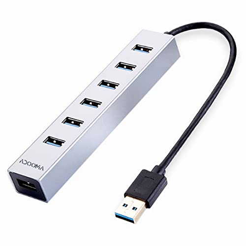 USB Hub 7 Port USB Expander, ADOOMA Multiport USB 3.0 Desk Data Hub Extender Adapter for PC Laptop PS5 Aluminum Grey
