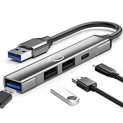 USB Hub,Vunvooker 4-Port Mini USB Data Dongle,USB Hub 3.0,USB Hub 2.0,USB Adapter,USB Expander Hub for Laptop,Ultra Slim Portable USB Splitter for iMac Pro,MacBook Air,Mac Mini/Pro,Surface Pro(Grey)