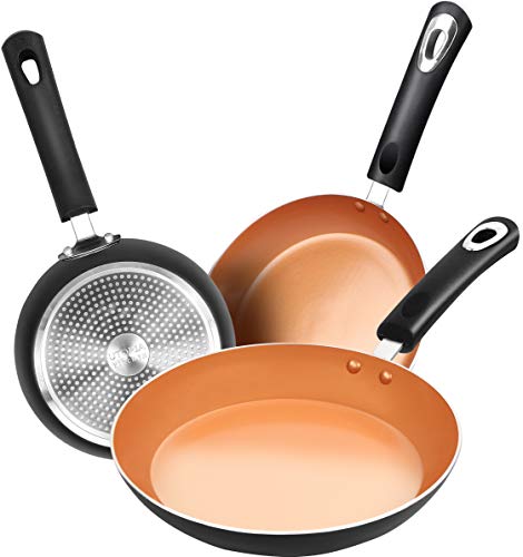 Utopia Kitchen Nonstick Frying Pan Set - 3 Piece Induction Bottom - 8 Inches, 9.5 Inches and 11 Inches - (Copper, grey)