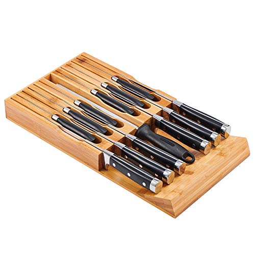 Utoplike In-Drawer Bamboo Knife Block Drawer Knife Organizer and Holder