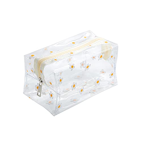 UUYYEO Clear Flower Makeup Bags Transparent Floral Cosmetic Bag Travel Wash Bag Waterproof Toiletry Storage Pouch for Women Girls Daisy
