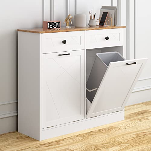 Vabches Trash Cabinet: Double Trash Can & Storage Cabinet