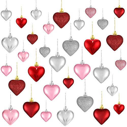 Valentine's Day Heart Ornaments, Heart Shaped Christmas Tree Baubles (Multi-Color, 30 Pieces)