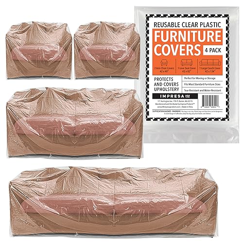 Variety 4 Pack Plastic Furniture Covers for Moving & Storage