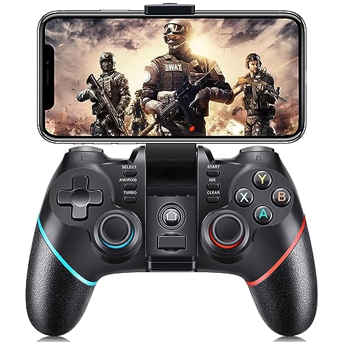 Vbepos Bluetooth Controller for iPhone/Android/Switch/iOS Arcade MFi Games/Steam/Smart TV/PS3/PS4, Mobile Game Controller Pro Wireless Gaming Controller Joystick with Phone Clip and Turbo