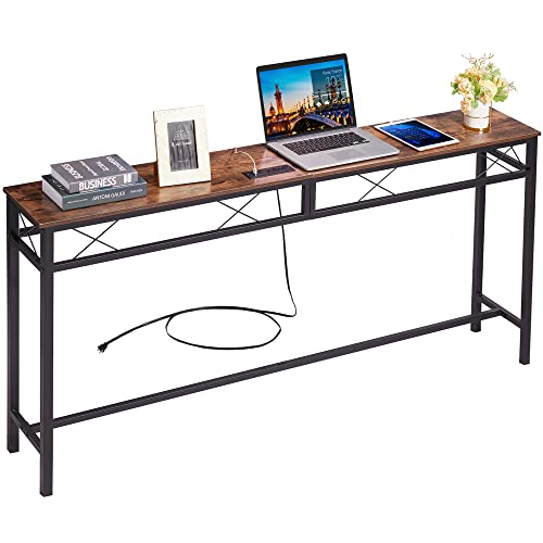 VECELO Long Narrow Sofa/Console Table with Charging Station & USB Ports