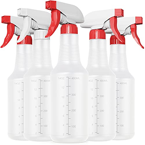 Veco Spray Bottle (5 Pack, 16 Oz) - Adjustable Nozzle, Durable HDPE Plastic, No Leak and Clog