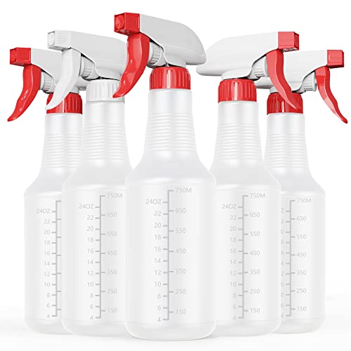 Veco Spray Bottle (5 Pack,32 Oz) - Adjustable Nozzle, HDPE Plastic