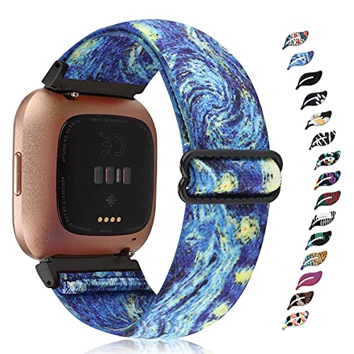 Veezoom Stretchy Nylon Band Compatible with Fitbit Versa 2 / Versa / Versa Lite Special Edition Adjustable Elastic Braided Sport Solo Loop Strap Replacement Wristband for Versa Smartwatch Women Men