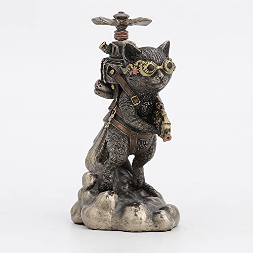 Veronese Design 5 1/2 Inch Tall Steampunk Cat Propeller Animal Collectible Figurine Cold Cast Bronzed Resin Statue