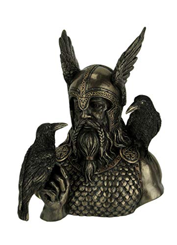 Veronese Design Norse God Odin in Winged Helm with Ravens Statue