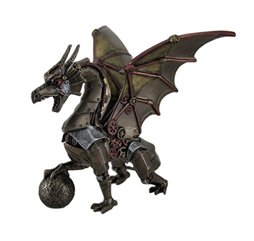 Veronese Design Steampunk Dragon Holding Orb Bronze Finish Fantasy Art Statue
