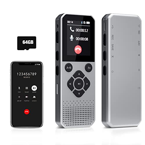 Versatile 64GB Voice Recorder with Bluetooth and Noise Reduction