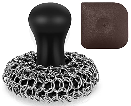 Versatile Cast Iron Cleaner Chainmail Scrubber with Pan Scraper