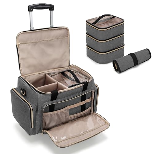 Versatile Rolling Makeup Case with Removable Cases and Brush Holder Bag