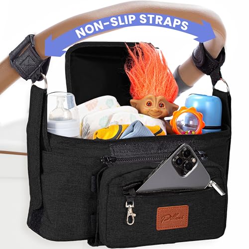 Versatile Stroller Organizer with Insulated Cup Holder & Detachable Phone Bag