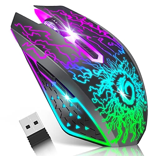VersionTECH. Wireless Gaming Mouse - Rechargeable, LED Lights, 6 Buttons, 2.4G USB Nano Receiver