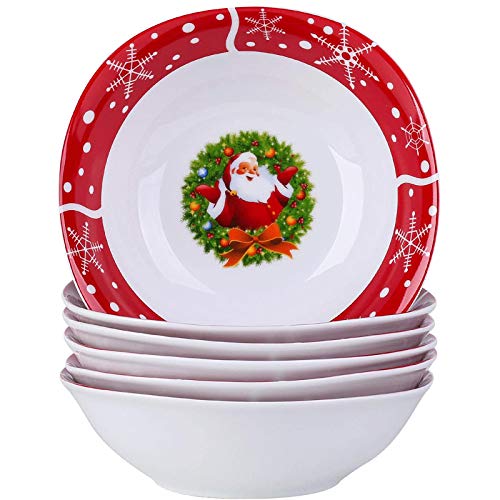 VEWEET Cereal Bowls Soup Bowl，Porcelain Bowls Set 15 OZ Breakfast Bowls, Christmas Bowls Serve for 6, Santa Claus Series
