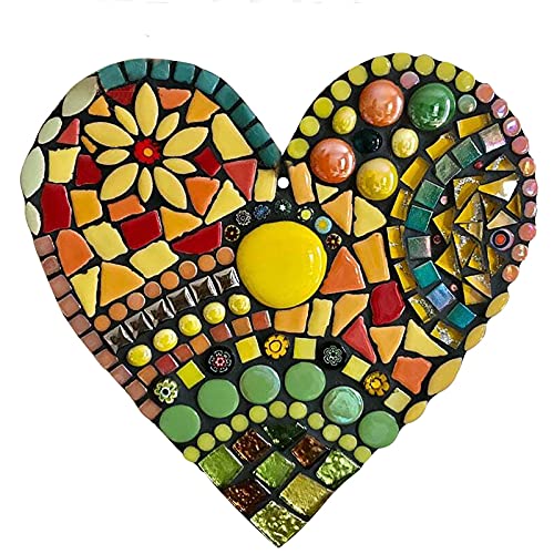 Vibrant Handmade Garden Mosaics Heart Decor - 19x19x1cm