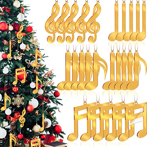 Vicenpal 30 Pieces Christmas Treble Clef Ornament Music Notes Acrylic Scratch Resistant Ornaments Hanging Musical Note Tree Decoration Instrument Ornament, Gold